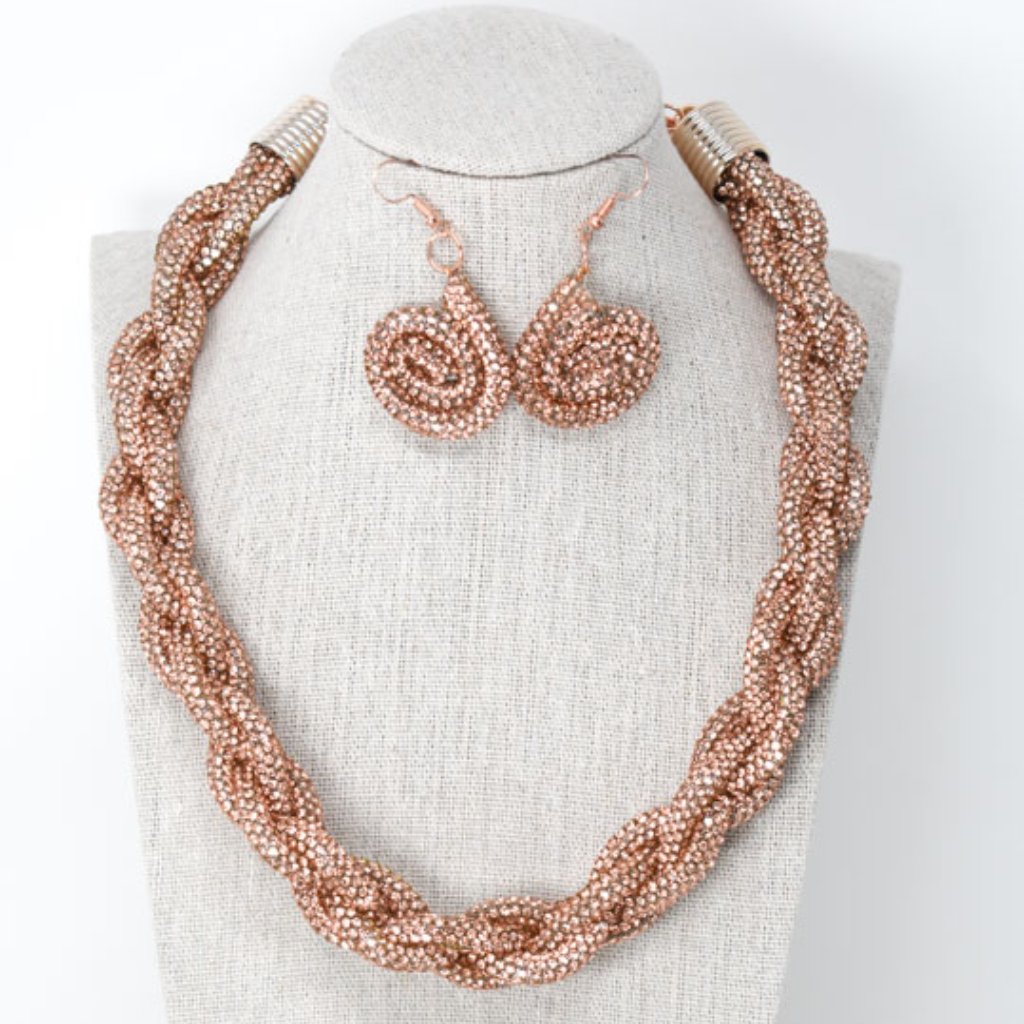 Champagne Braided Pave Rhinestone & Earring Set